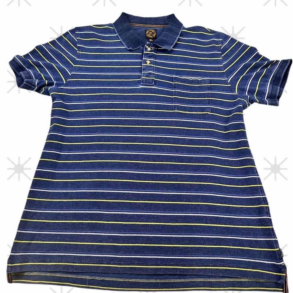 Fat Face Men's XL Blue Striped Polo Shirt Short‎ Sleeve Casual